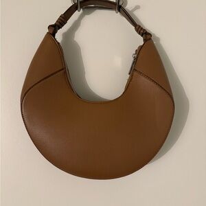 Mango Tan Leather Crescent Shoulder Bag